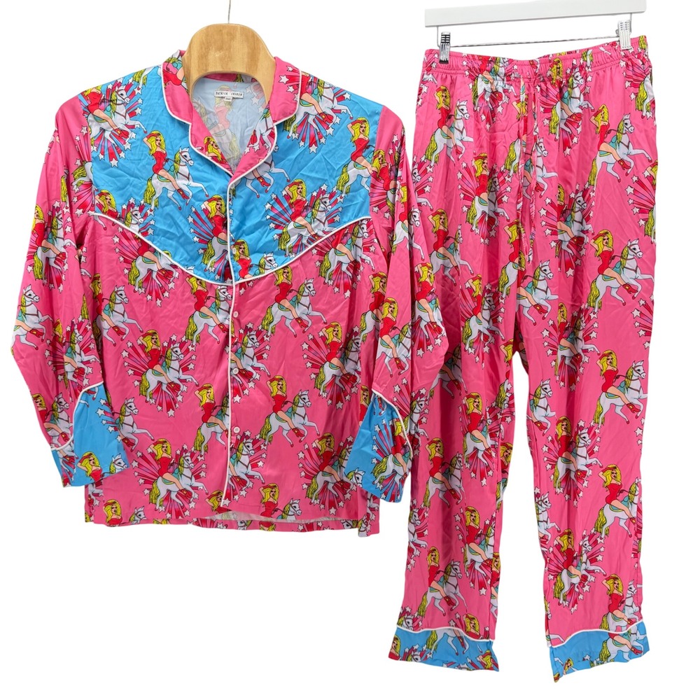 Patrick Church Pajama Set Unisex 3XL Pink Blue Graphic Horse Drag Queen Western